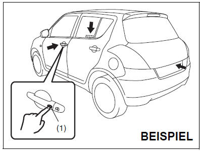 Suzuki Swift. Schlüsselloses Verriegeln/Entriegeln mit den Anforderungsschaltern