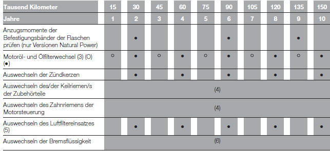 Fiat Punto. PLAN FÜR DIE PROGRAMMIERTE WARTUNG (Benzinversionen)